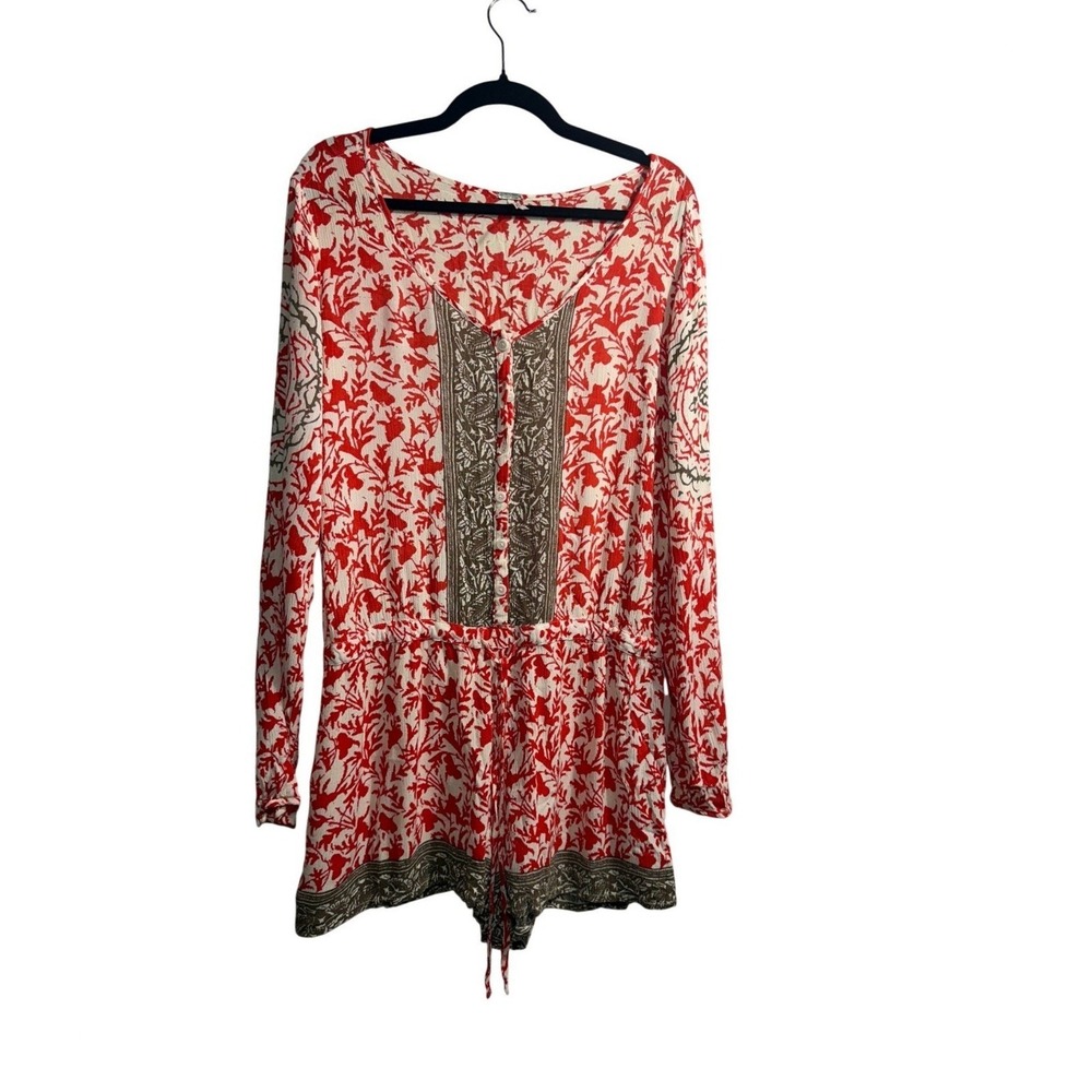 Free‎ People Floral Foliage Romper Womens S Red Long Sleeve OB390904LA